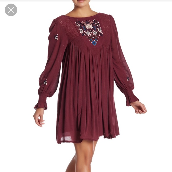 NWT Free People Embroided Minidress in Plum color - Picture 5 of 6